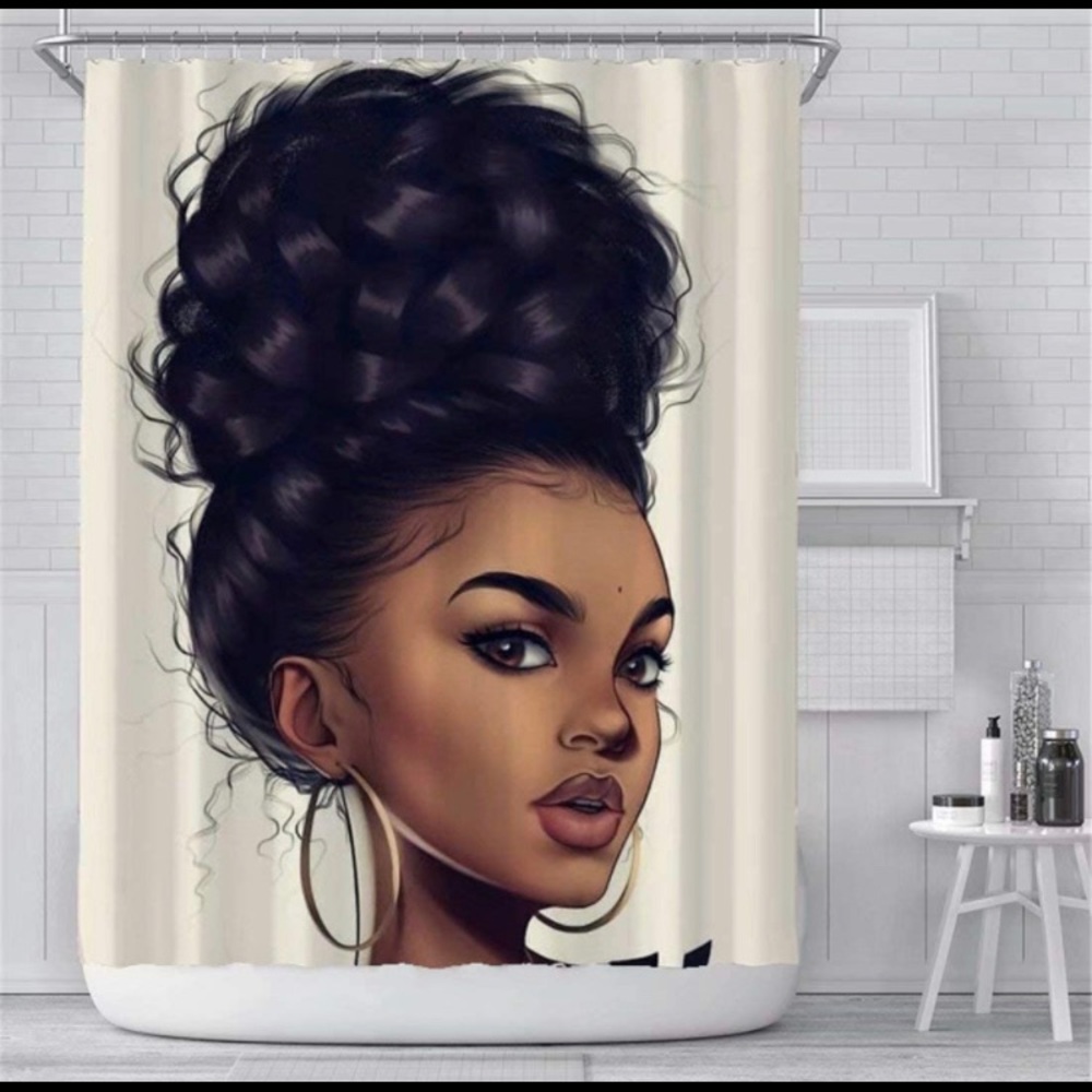 V Neck chick shower curtain